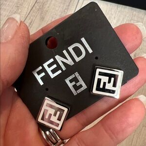 Silver and White Logo Earrings